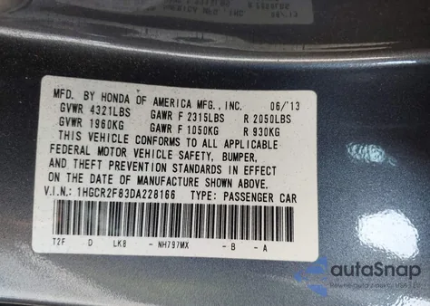 2013 Honda Accord Sdn Ex-L из США, поврежденный, VIN 1HGCR2F83DA228166